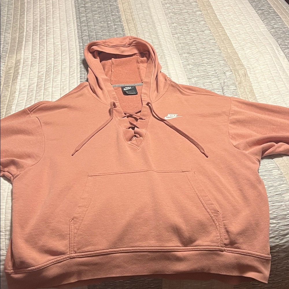 Nike Coral Hoodie with Lace-Up Detail